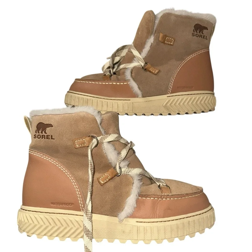 Sorel Ona Ave Waterproof Fur Winter‎ Boots Tan Womens 10.5 NL5137-226
